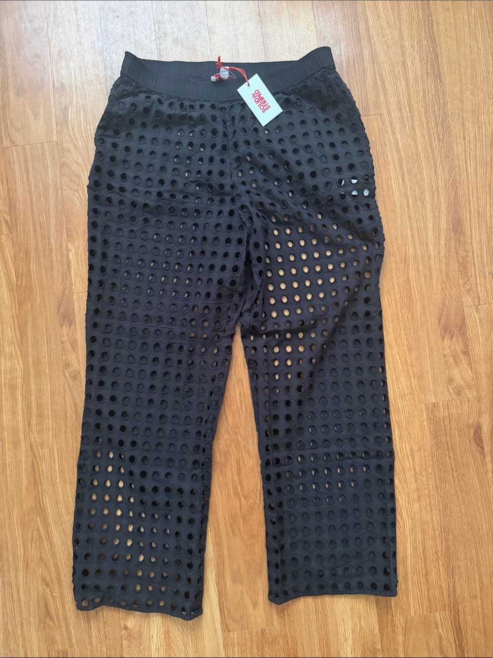 Solid & Striped Black Eyelet Mesh Wide-Leg Pants Size Large